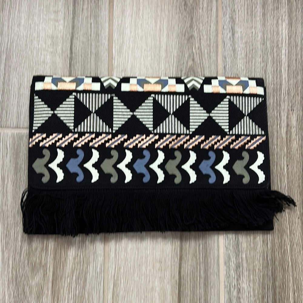 STELLA & DOT Taj Boho embroidered and fringed clutch